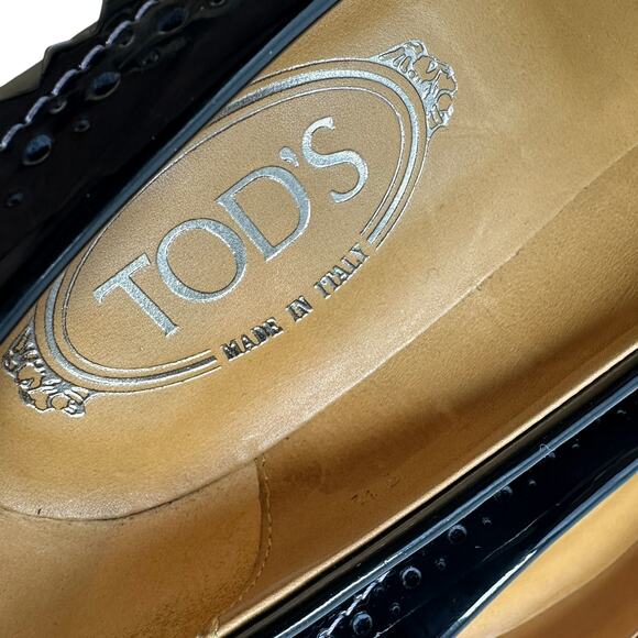 Tod's Pointed Toe Penny Loafer Pumps Heels Patent Leather Black Size US 9.5 - Picture 13 of 15